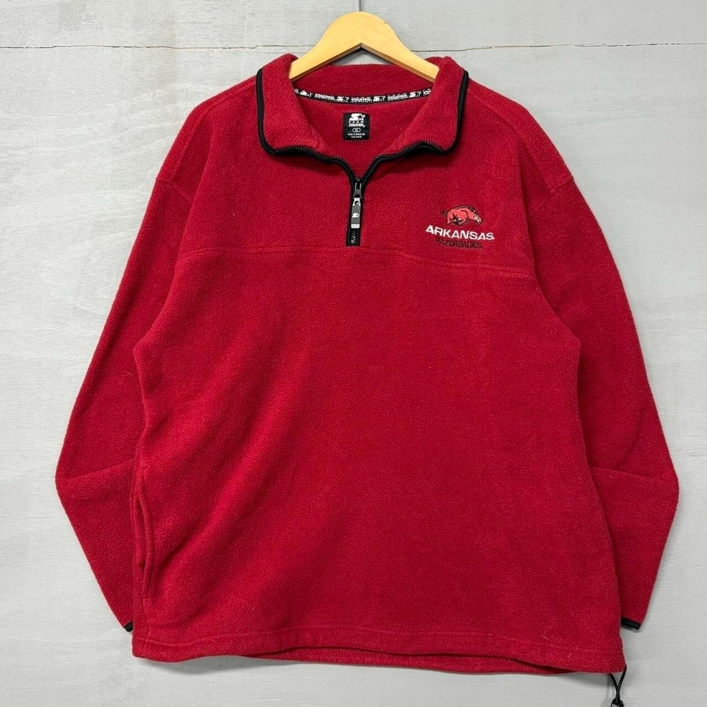 Starter Arkansas Razorbacks Fleece Pullover Red Quarter Zip XL